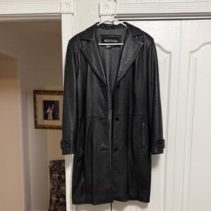 Kenneth Cole Reaction Black Leather Overcoat - trench coat